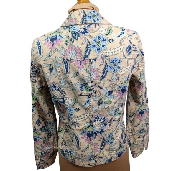 CHARTER CLUB Cotton Floral Denim Button Up Jacket Beige Size Petite Small - Picture 4 of 15